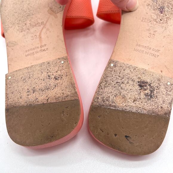 HERMES Oran Sandal Orange Joey Epsom Womens Size 39 Calf Leather Flat - Picture 14 of 16